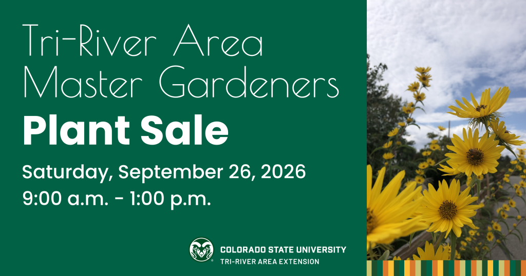 Inforgaphic with image of flowers and text that reads Tri-River Area Master Gardeners Plant Sale, Saturday, September 26, 2026, 9:00 a.m. 1:00 p.m.